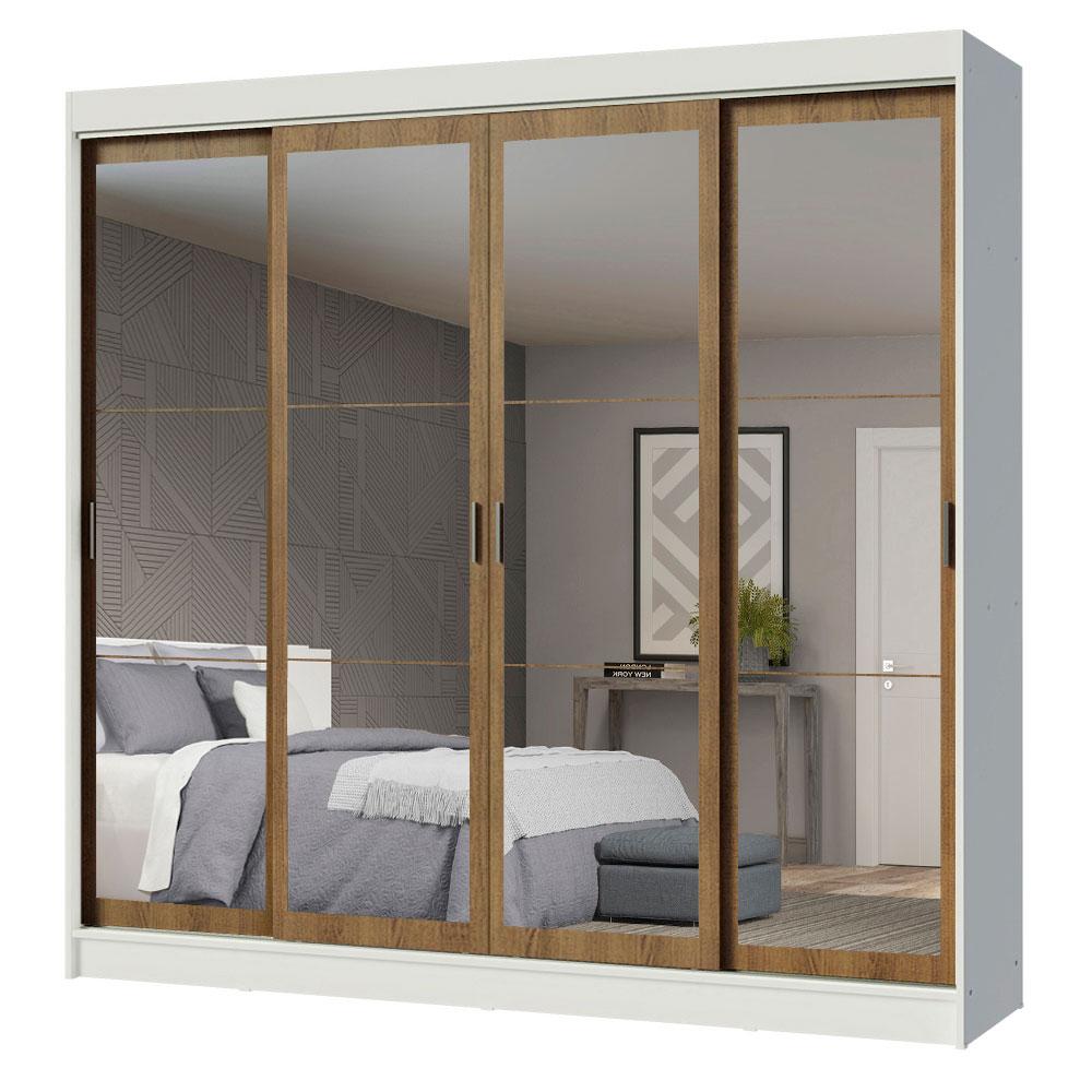 Guarda-Roupa Casal Madesa Austin 4 Portas de Correr de Espelho 3 Gavetas