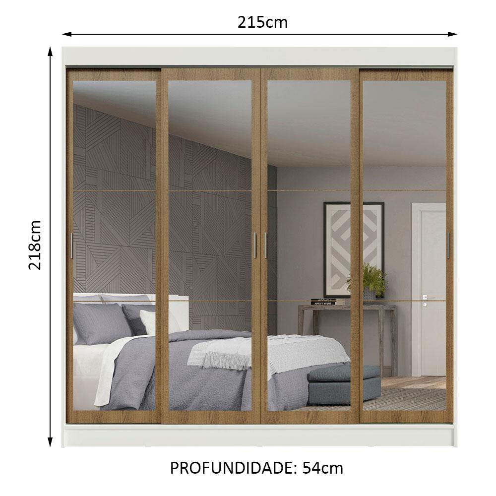 Guarda-Roupa Casal Madesa Austin 4 Portas de Correr de Espelho 3 Gavetas