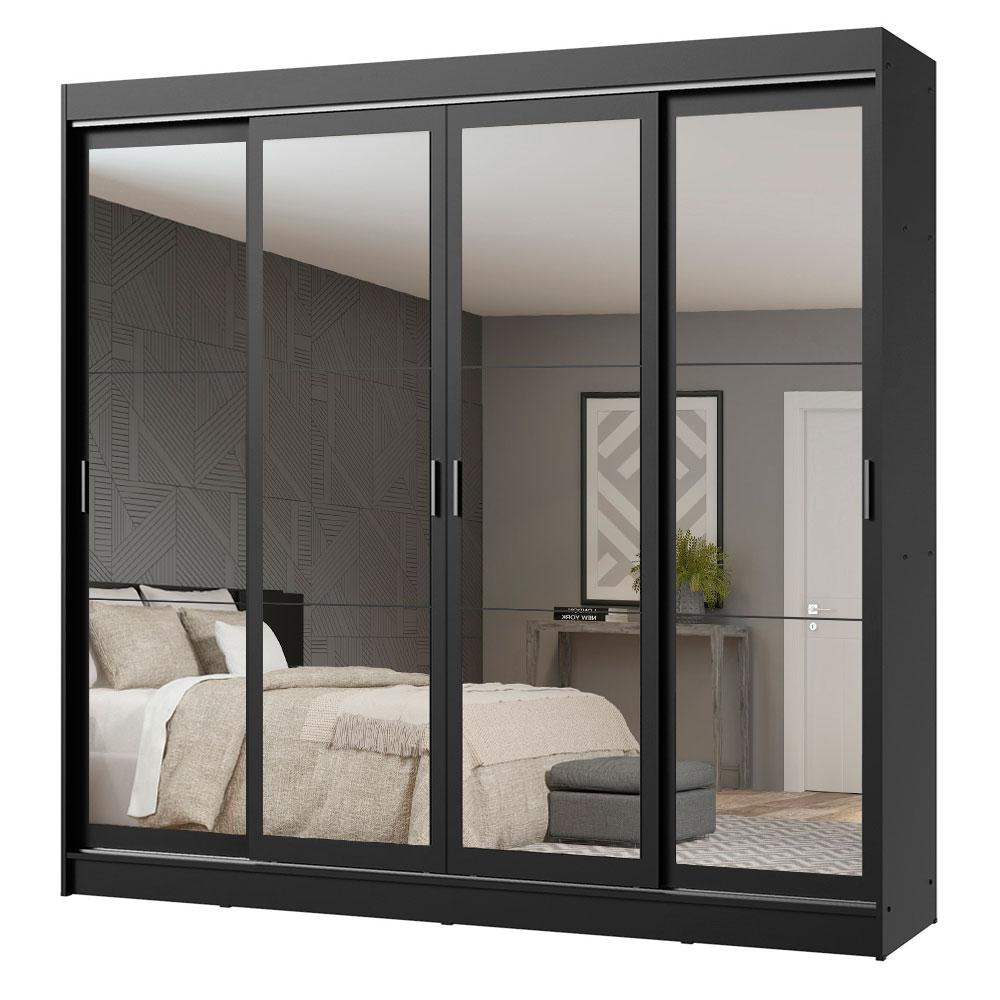 Guarda-Roupa Casal Madesa Austin 4 Portas de Correr de Espelho 3 Gavetas