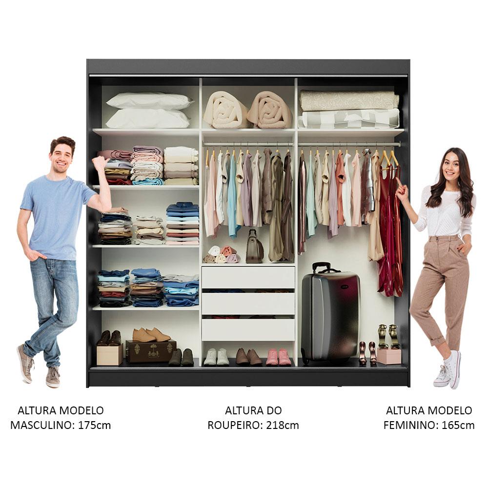 Guarda-Roupa Casal Madesa Austin 4 Portas de Correr de Espelho 3 Gavetas
