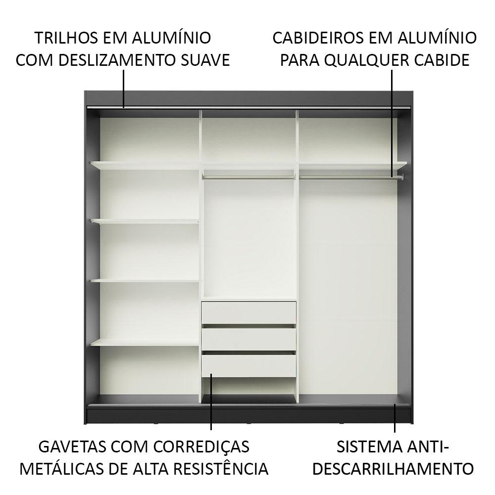 Guarda-Roupa Casal Madesa Austin 4 Portas de Correr de Espelho 3 Gavetas