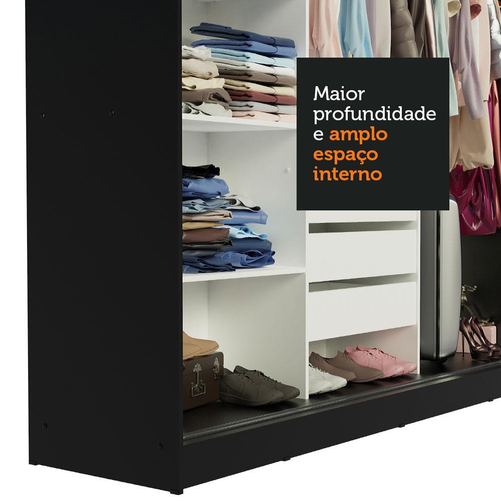 Guarda-Roupa Casal Madesa Austin 4 Portas de Correr de Espelho 3 Gavetas