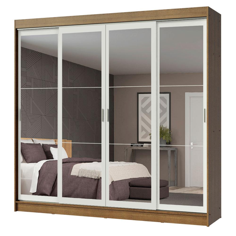 Guarda-Roupa Casal Madesa Austin 4 Portas de Correr de Espelho 3 Gavetas