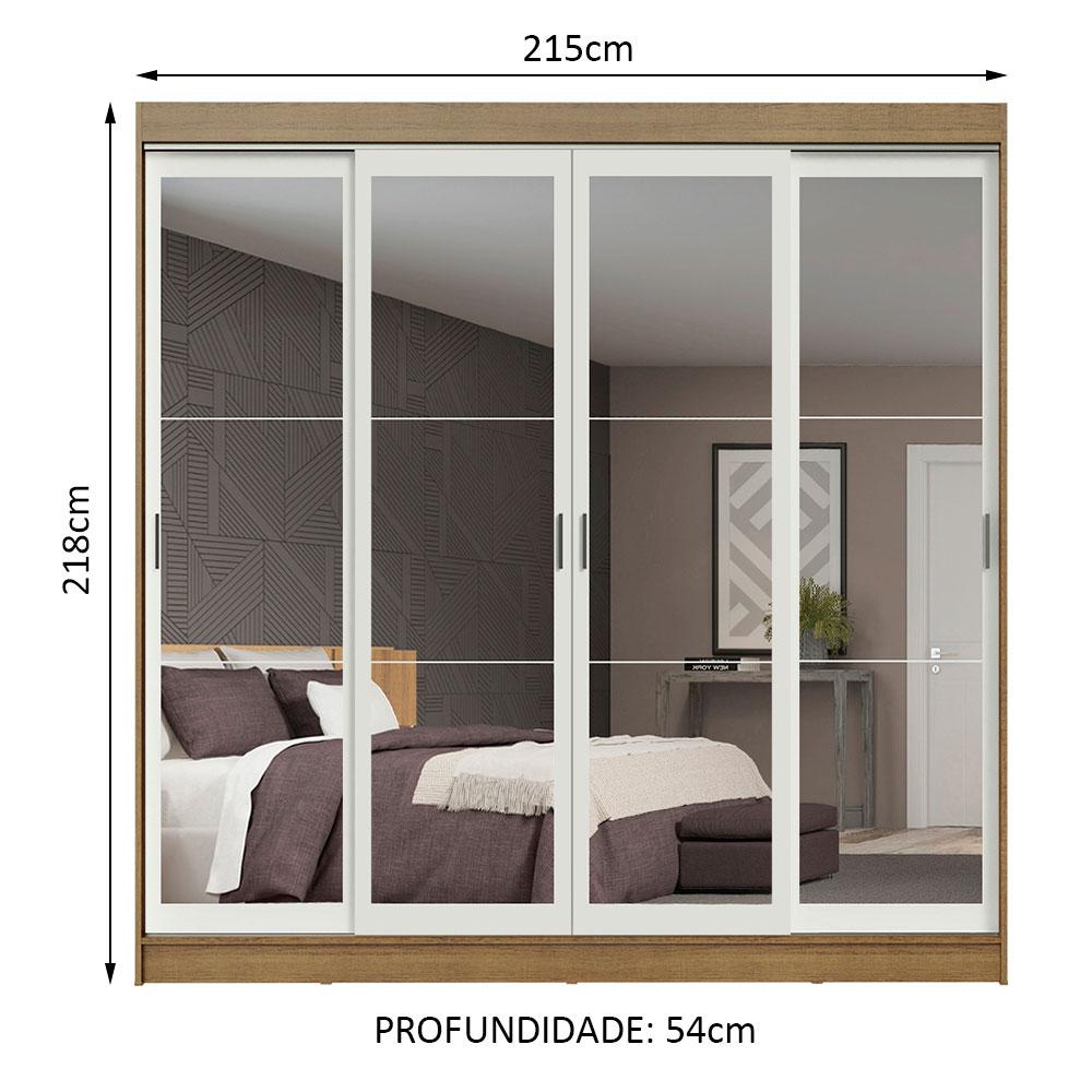 Guarda-Roupa Casal Madesa Austin 4 Portas de Correr de Espelho 3 Gavetas