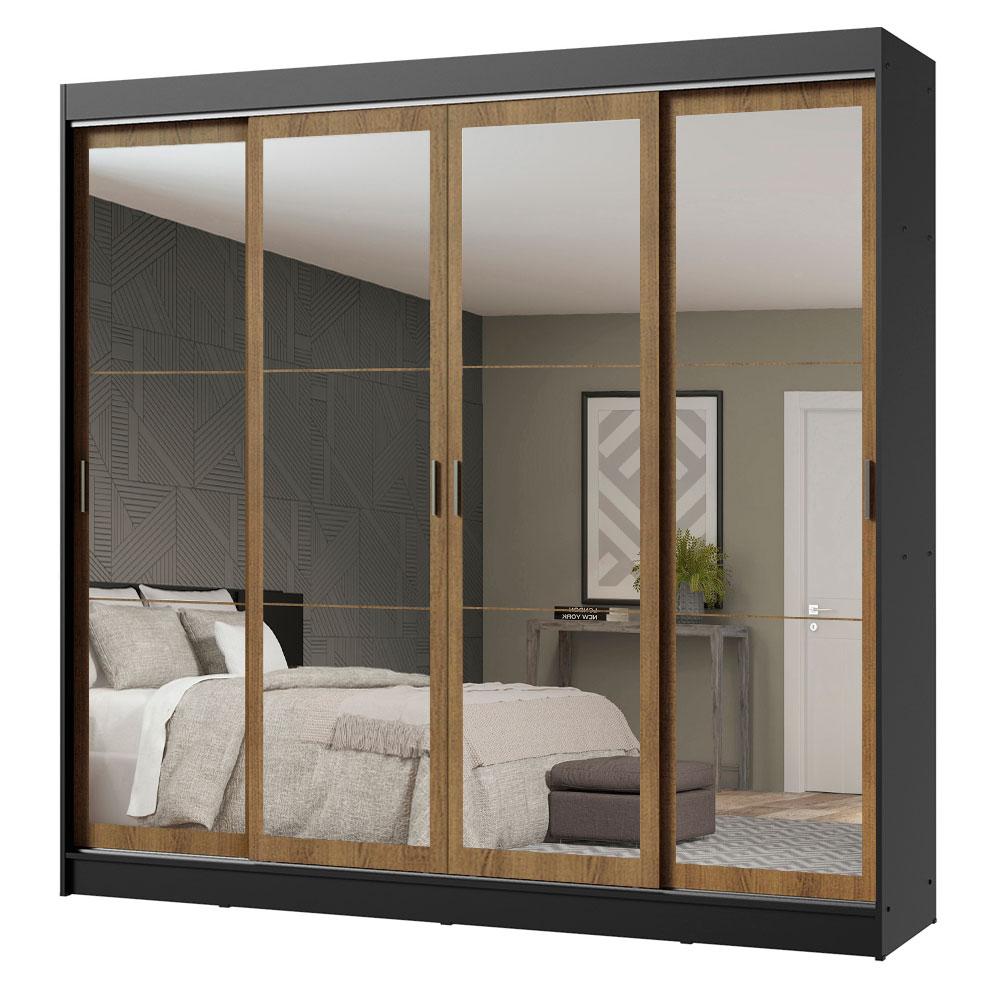 Guarda-Roupa Casal Madesa Austin 4 Portas de Correr de Espelho 3 Gavetas