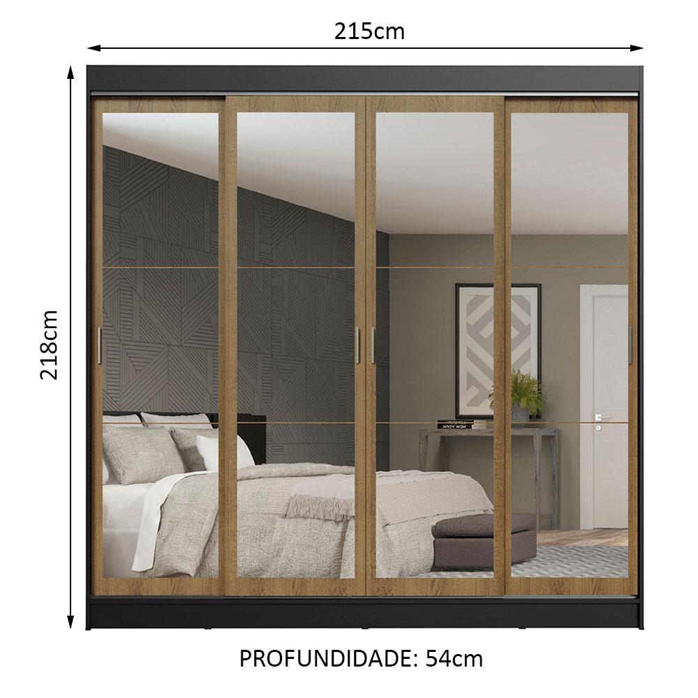 Guarda-Roupa Casal Madesa Austin 4 Portas de Correr de Espelho 3 Gavetas
