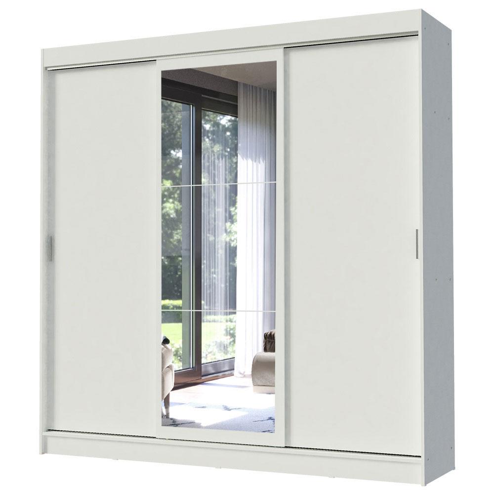 Guarda-Roupa Casal Madesa Istambul 3 Portas de Correr com Espelho 3 Gavetas - Branco