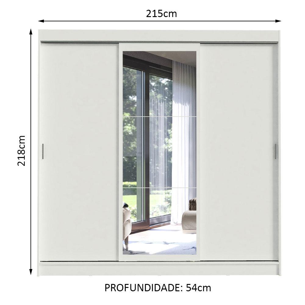 Guarda-Roupa Casal Madesa Istambul 3 Portas de Correr com Espelho 3 Gavetas - Branco
