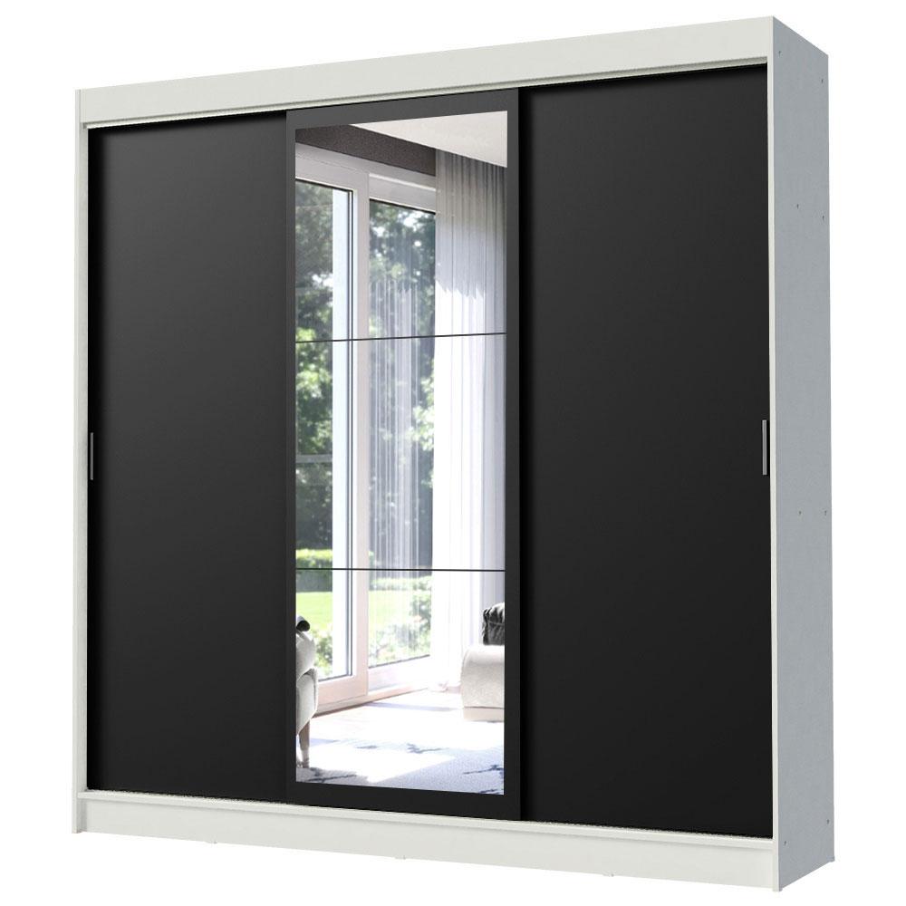 Guarda-Roupa Casal Madesa Istambul 3 Portas de Correr com Espelho 3 Gavetas - Branco/Preto