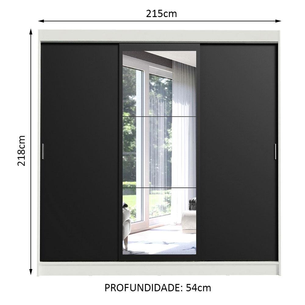 Guarda-Roupa Casal Madesa Istambul 3 Portas de Correr com Espelho 3 Gavetas - Branco/Preto