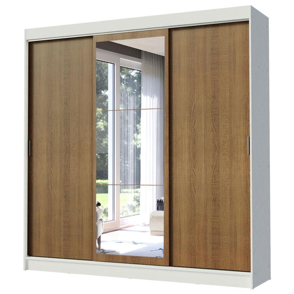 Guarda-Roupa Casal Madesa Istambul 3 Portas de Correr com Espelho 3 Gavetas - Branco/Rustic