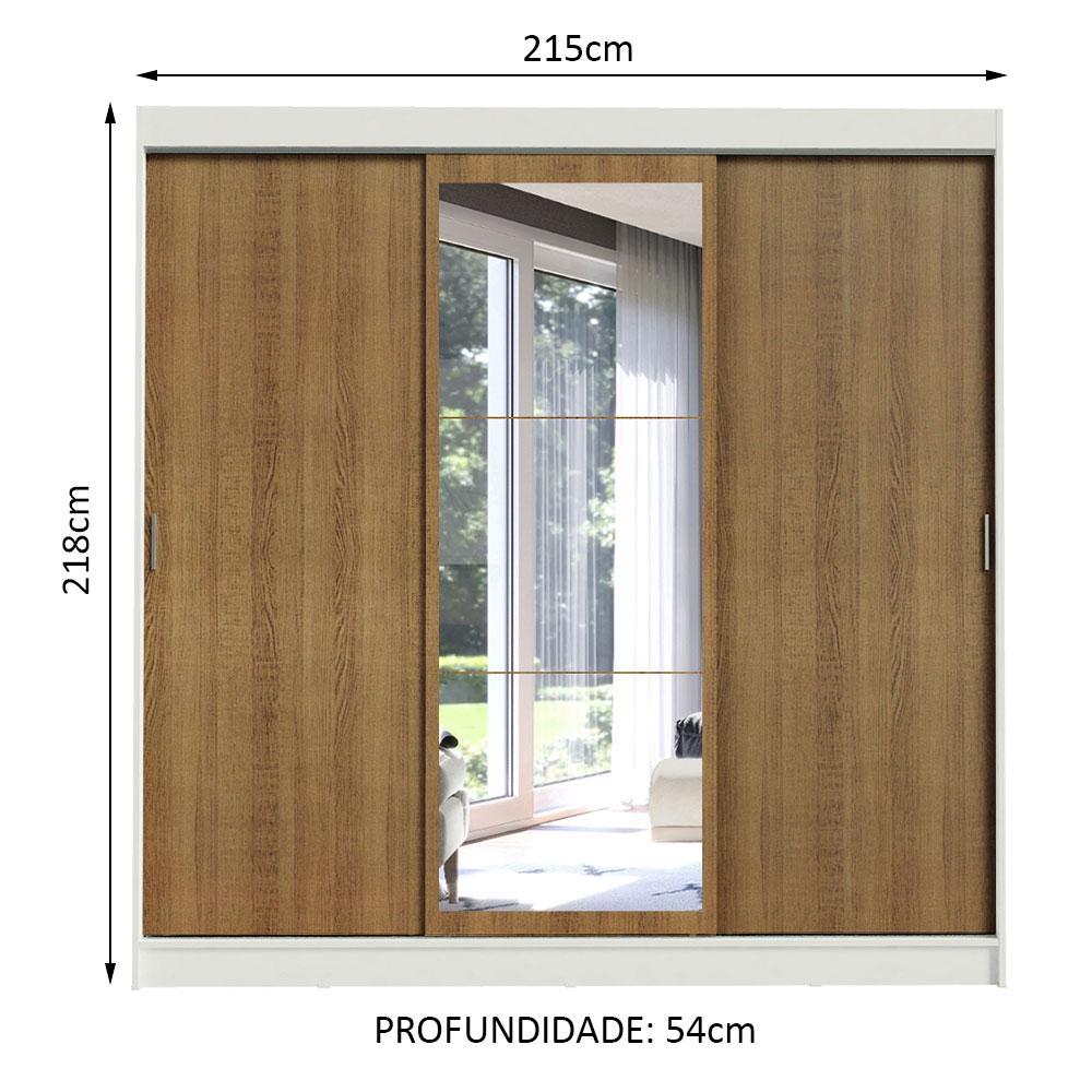 Guarda-Roupa Casal Madesa Istambul 3 Portas de Correr com Espelho 3 Gavetas - Branco/Rustic