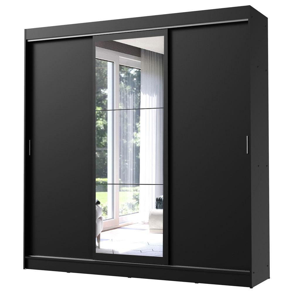 Guarda-Roupa Casal Madesa Istambul 3 Portas de Correr com Espelho 3 Gavetas - Preto