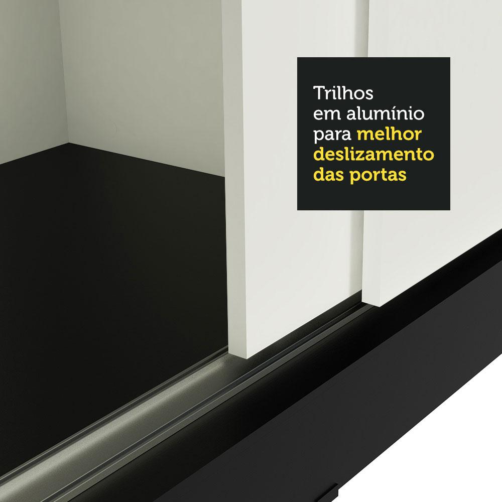 Guarda-Roupa Casal Madesa Istambul 3 Portas de Correr com Espelho 3 Gavetas - Preto/Branco