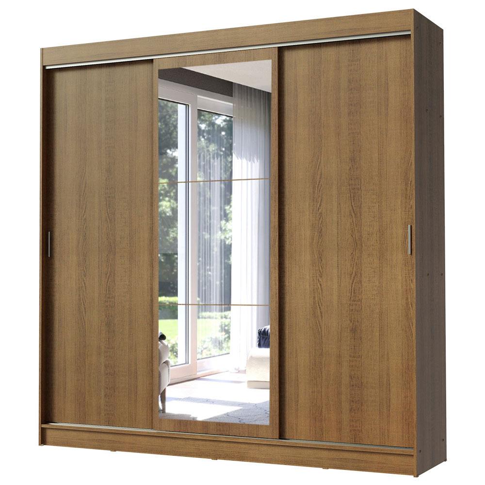 Guarda-Roupa Casal Madesa Istambul 3 Portas de Correr com Espelho 3 Gavetas - Rustic