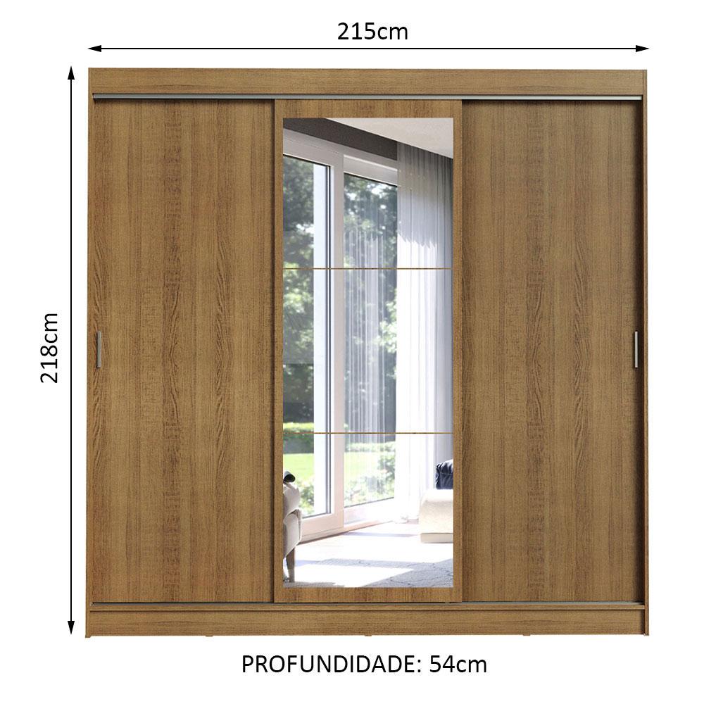Guarda-Roupa Casal Madesa Istambul 3 Portas de Correr com Espelho 3 Gavetas - Rustic