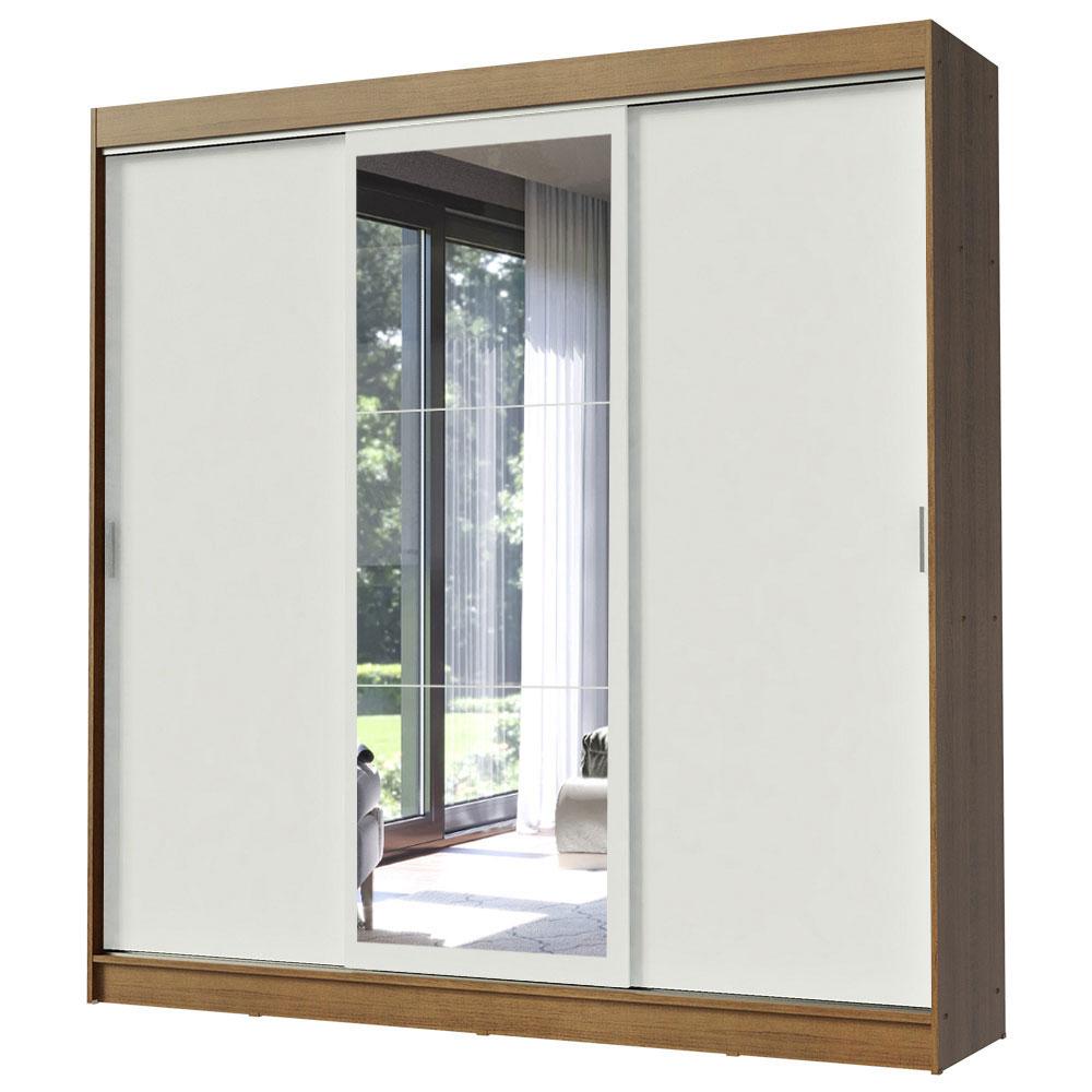 Guarda-Roupa Casal Madesa Istambul 3 Portas de Correr com Espelho 3 Gavetas - Rustic/Branco