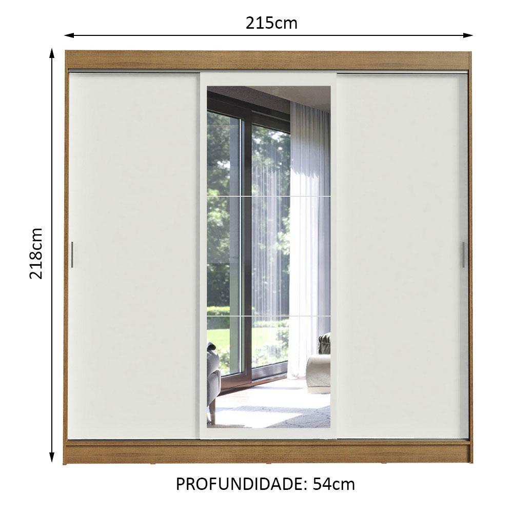 Guarda-Roupa Casal Madesa Istambul 3 Portas de Correr com Espelho 3 Gavetas - Rustic/Branco