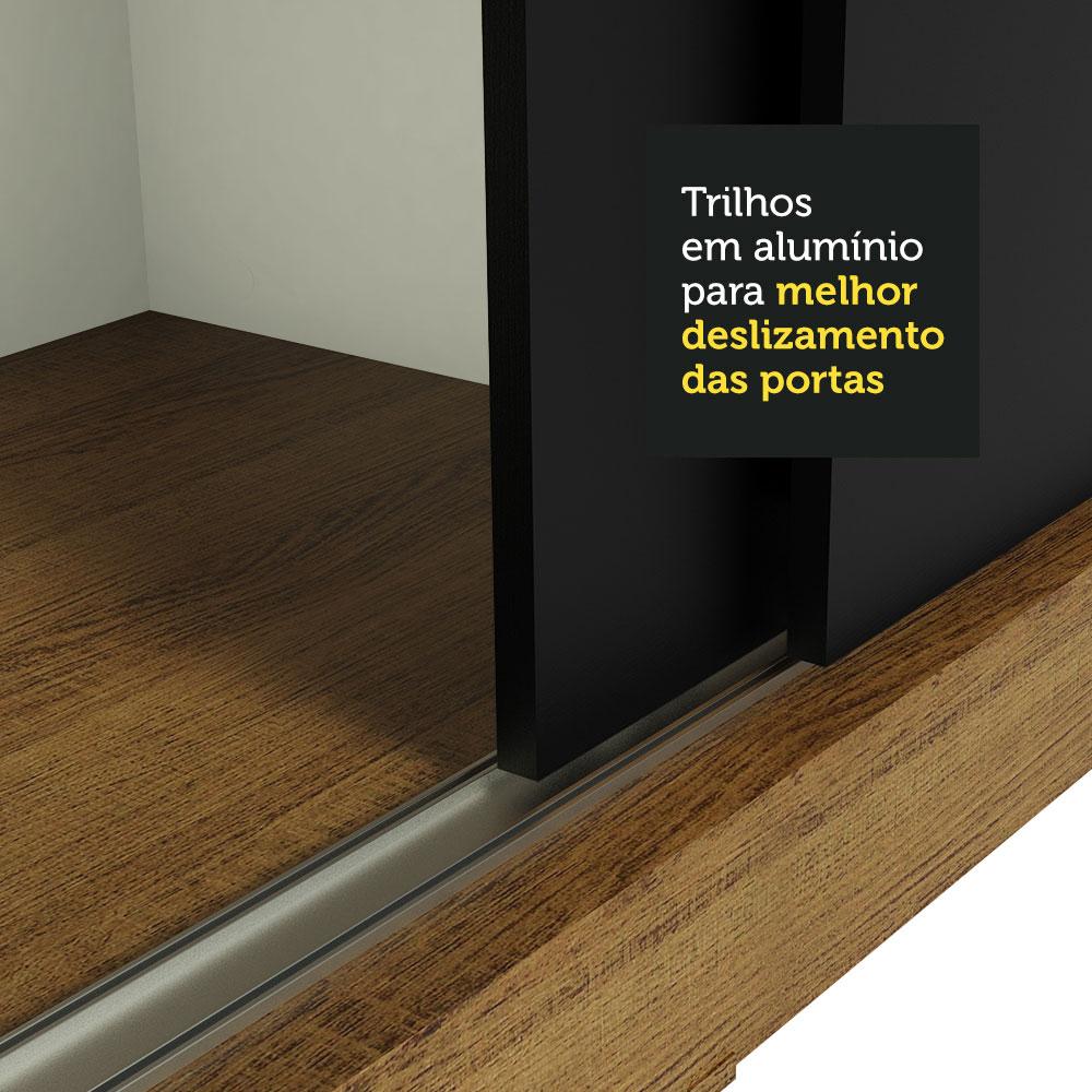 Guarda-Roupa Casal Madesa Istambul 3 Portas de Correr com Espelho 3 Gavetas - Rustic/Preto