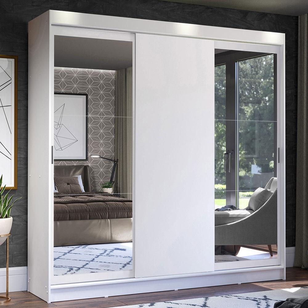 Guarda-Roupa Casal Madesa Istambul 3 Portas de Correr com Espelhos 3 Gavetas - Branco