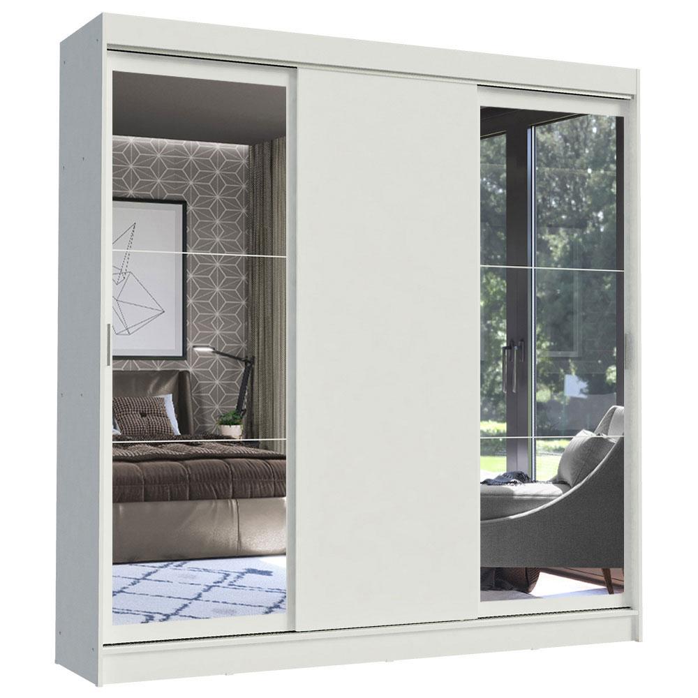 Guarda-Roupa Casal Madesa Istambul 3 Portas de Correr com Espelhos 3 Gavetas - Branco