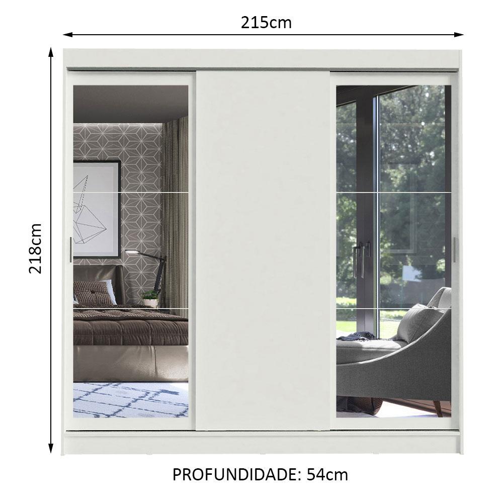 Guarda-Roupa Casal Madesa Istambul 3 Portas de Correr com Espelhos 3 Gavetas - Branco