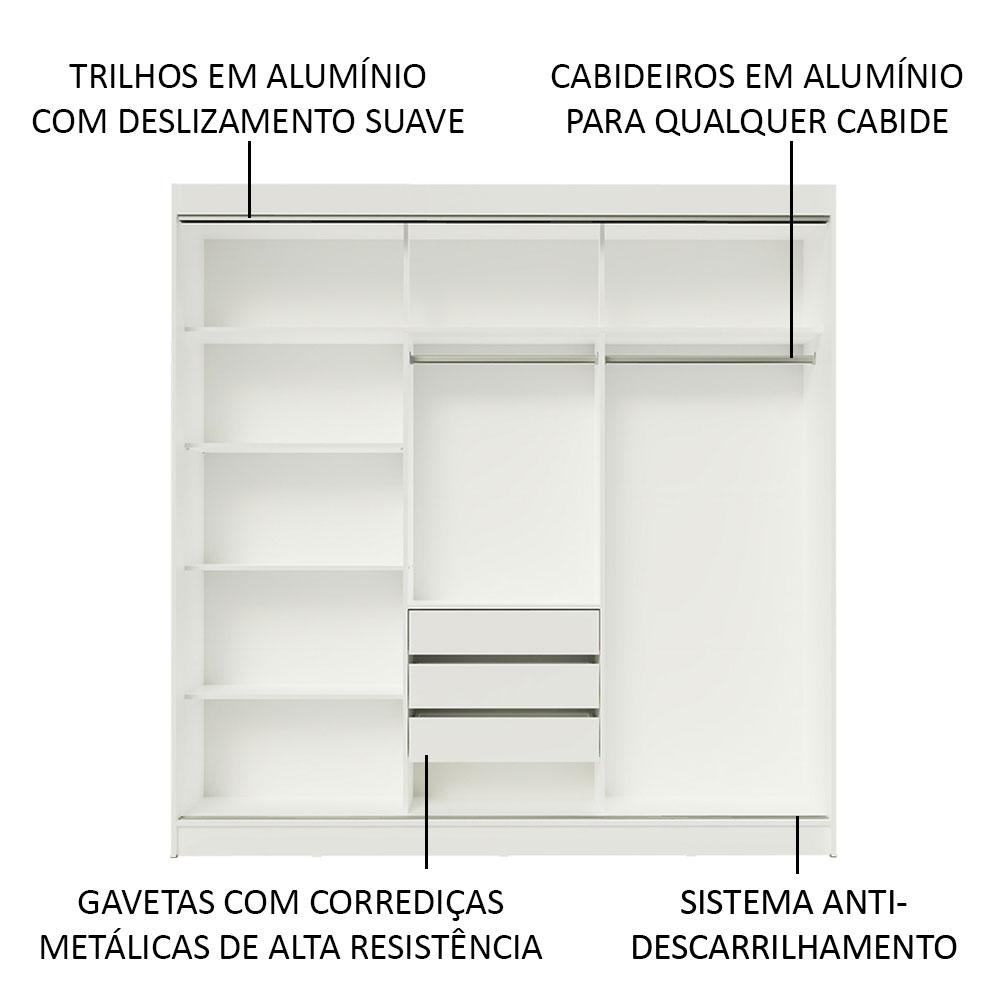 Guarda-Roupa Casal Madesa Istambul 3 Portas de Correr com Espelhos 3 Gavetas - Branco