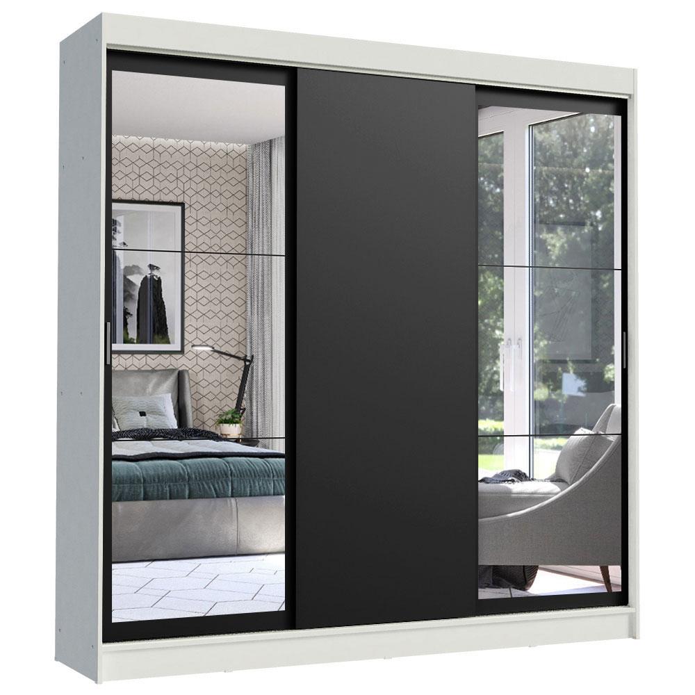 Guarda-Roupa Casal Madesa Istambul 3 Portas de Correr com Espelhos 3 Gavetas - Branco/Preto