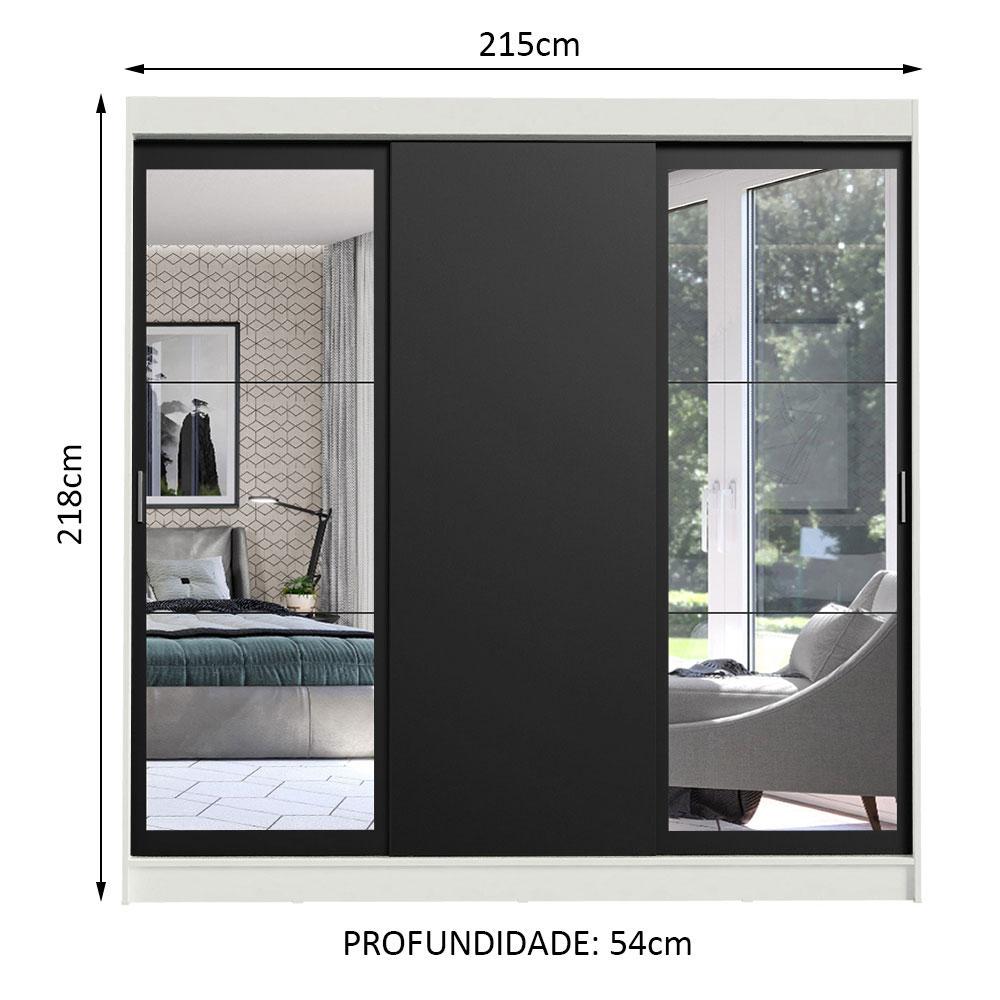 Guarda-Roupa Casal Madesa Istambul 3 Portas de Correr com Espelhos 3 Gavetas - Branco/Preto