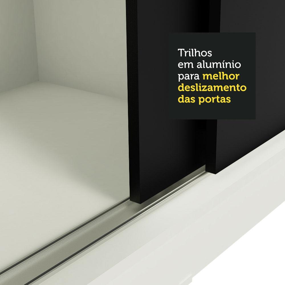 Guarda-Roupa Casal Madesa Istambul 3 Portas de Correr com Espelhos 3 Gavetas - Branco/Preto