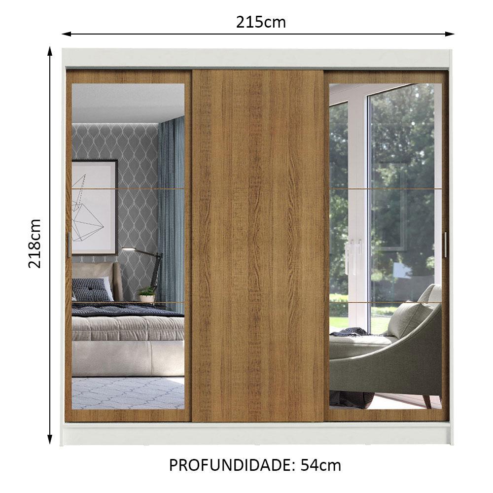 Guarda-Roupa Casal Madesa Istambul 3 Portas de Correr com Espelhos 3 Gavetas - Branco/Rustic
