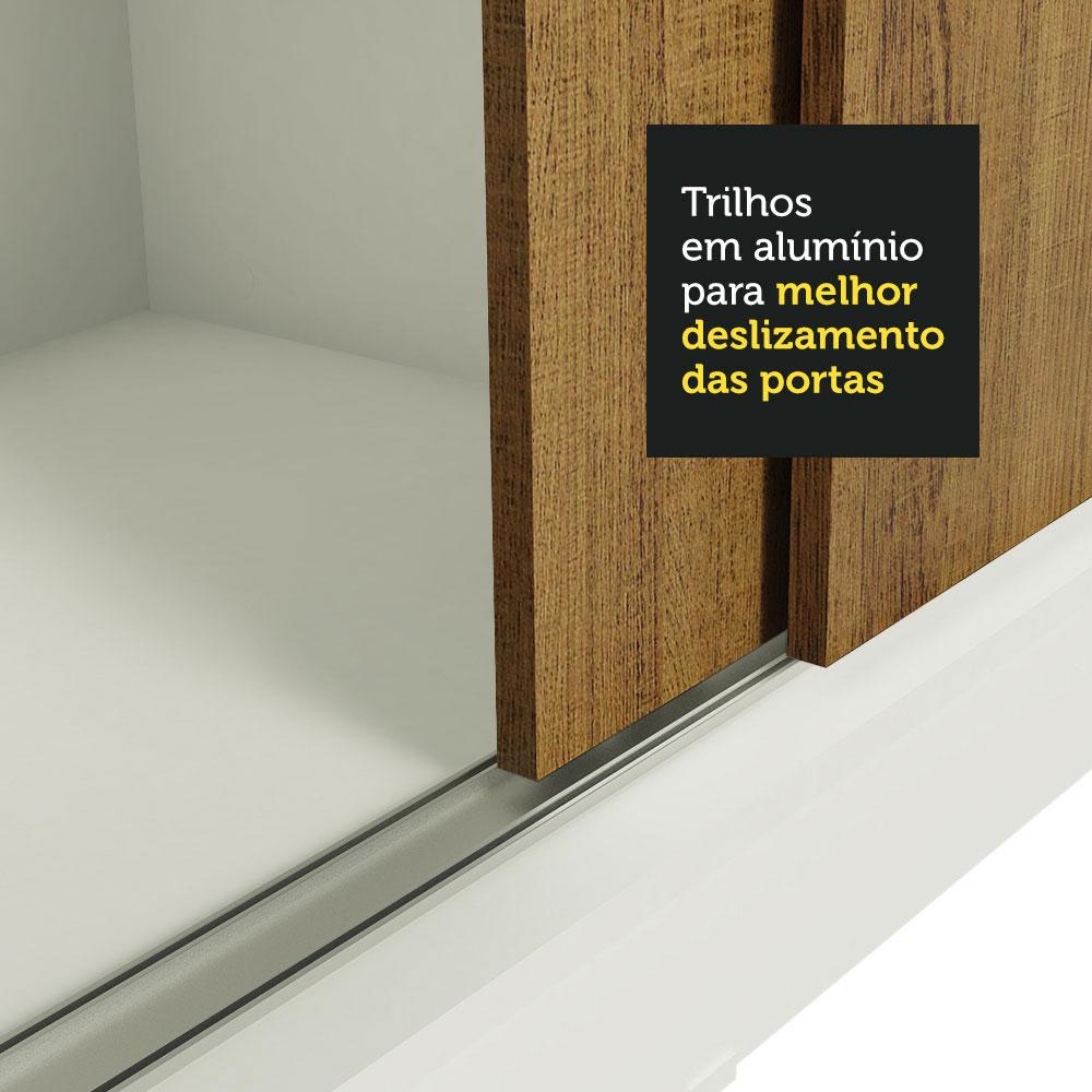 Guarda-Roupa Casal Madesa Istambul 3 Portas de Correr com Espelhos 3 Gavetas - Branco/Rustic