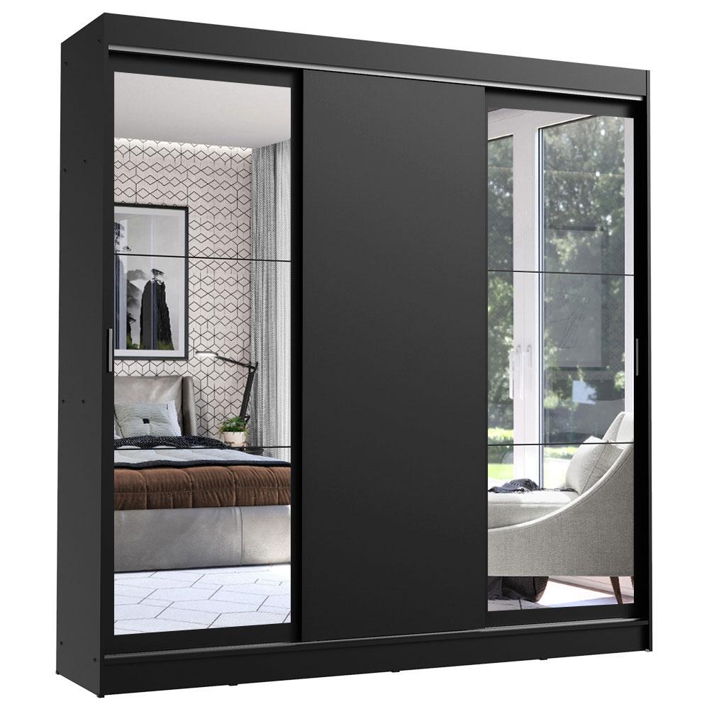 Guarda-Roupa Casal Madesa Istambul 3 Portas de Correr com Espelhos 3 Gavetas - Preto