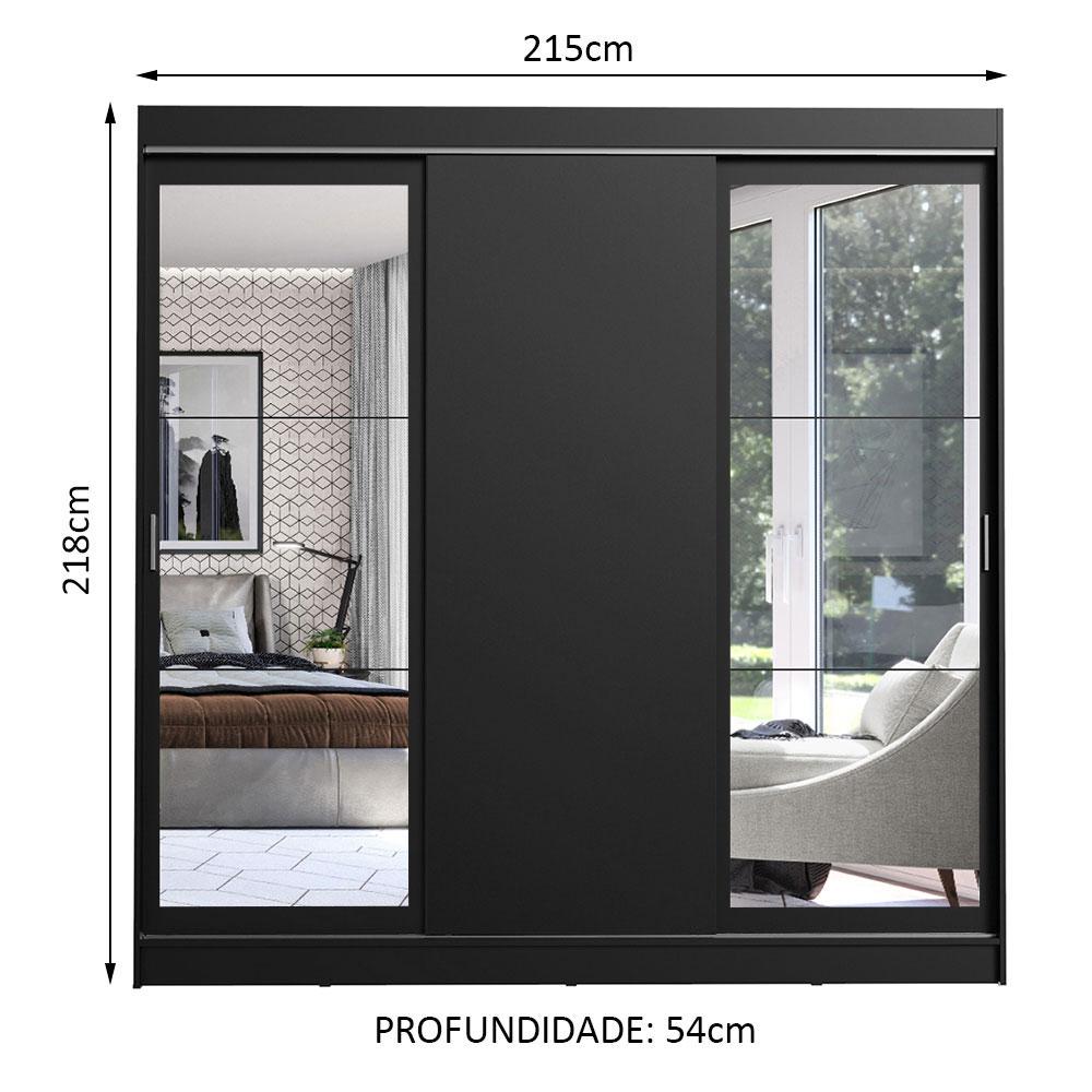 Guarda-Roupa Casal Madesa Istambul 3 Portas de Correr com Espelhos 3 Gavetas - Preto