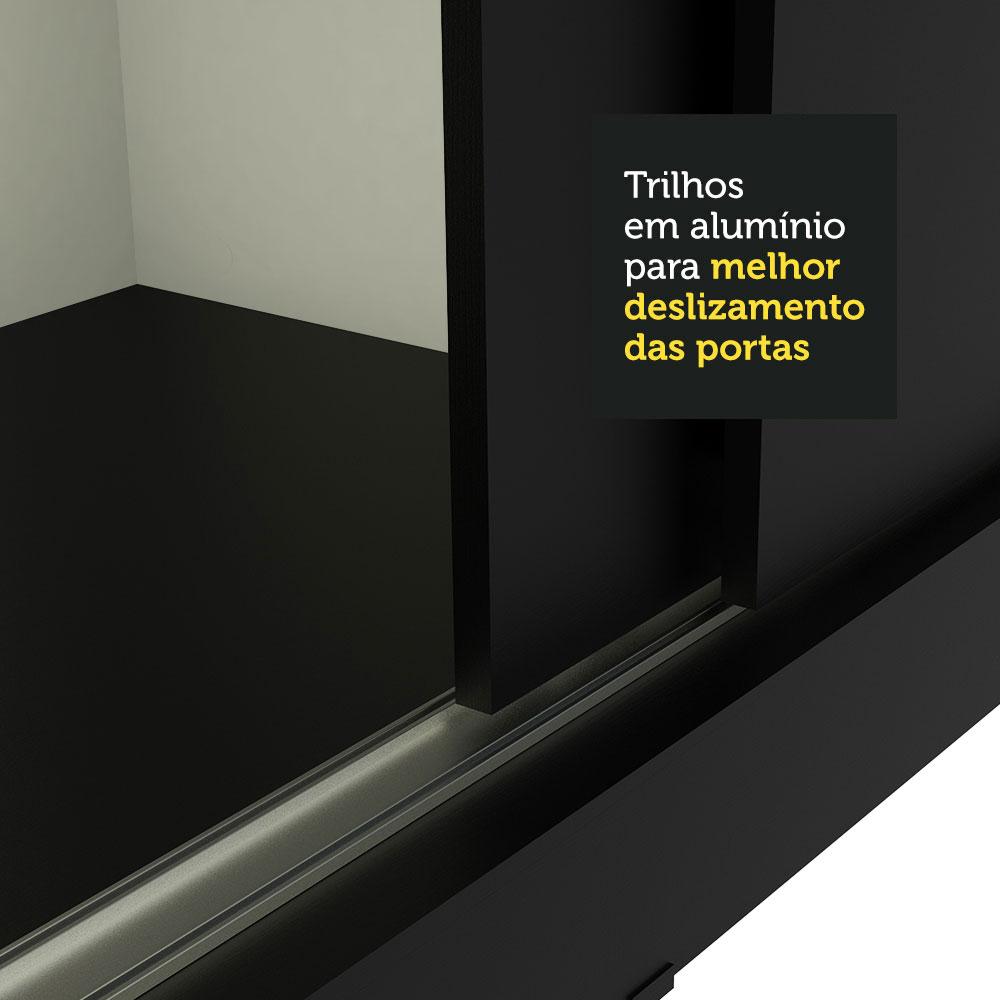 Guarda-Roupa Casal Madesa Istambul 3 Portas de Correr com Espelhos 3 Gavetas - Preto