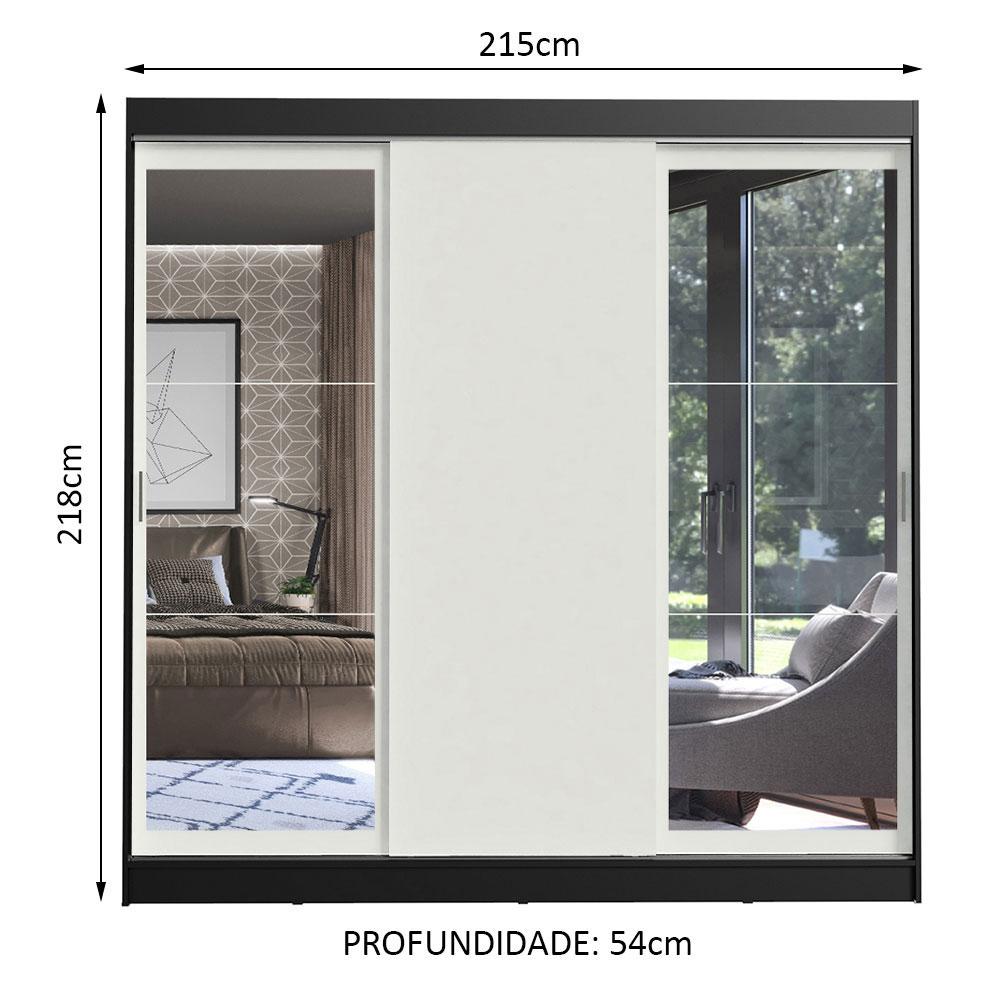 Guarda-Roupa Casal Madesa Istambul 3 Portas de Correr com Espelhos 3 Gavetas - Preto/Branco