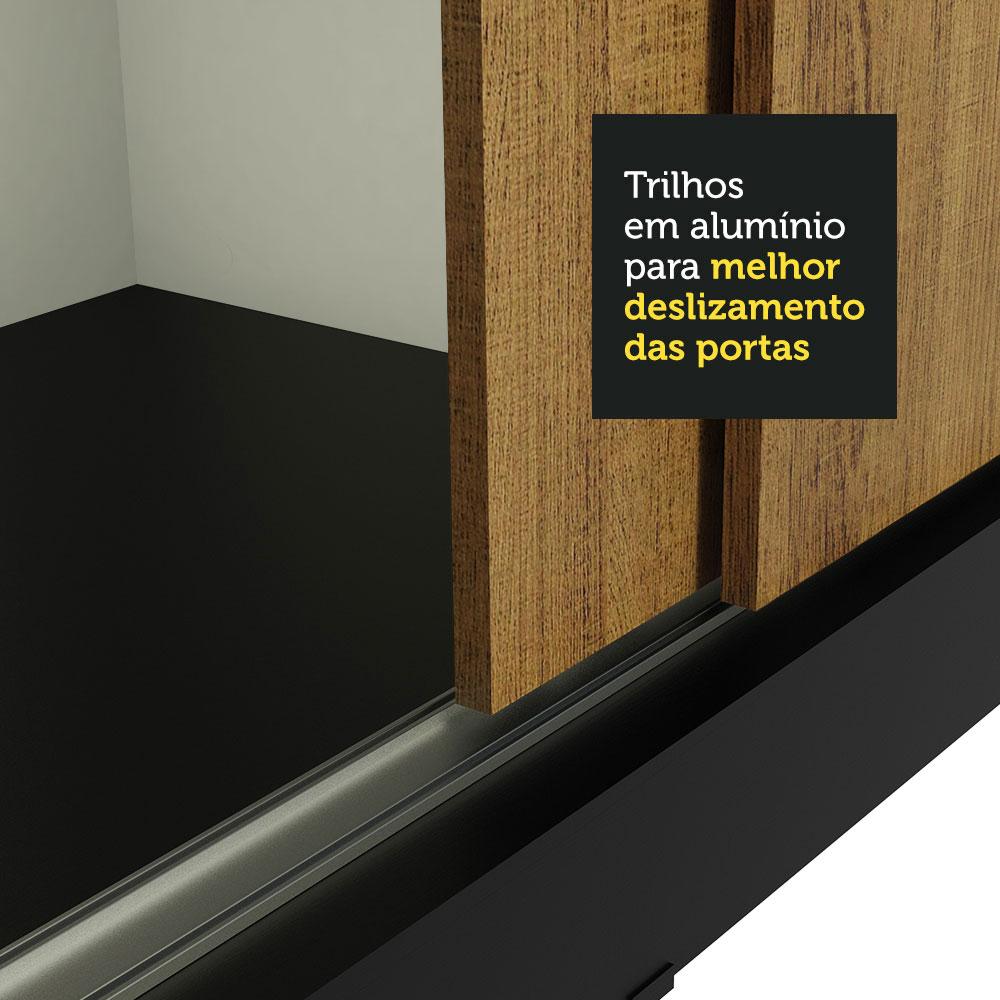 Guarda-Roupa Casal Madesa Istambul 3 Portas de Correr com Espelhos 3 Gavetas - Preto/Rustic