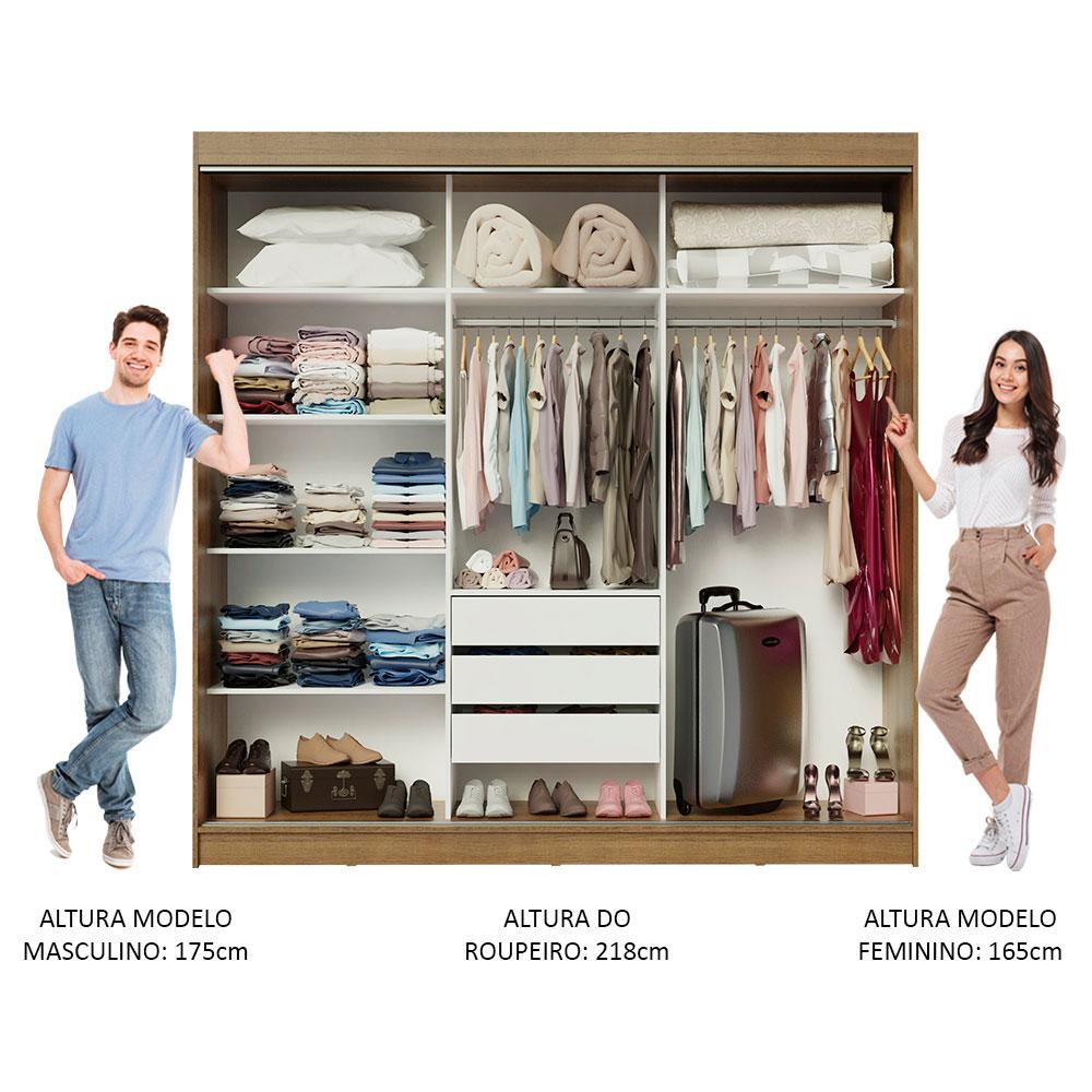 Guarda-Roupa Casal Madesa Istambul 3 Portas de Correr com Espelhos 3 Gavetas - Rustic