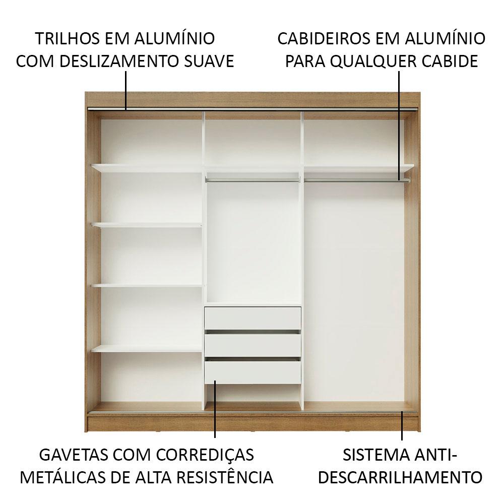 Guarda-Roupa Casal Madesa Istambul 3 Portas de Correr com Espelhos 3 Gavetas - Rustic