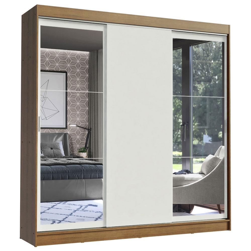 Guarda-Roupa Casal Madesa Istambul 3 Portas de Correr com Espelhos 3 Gavetas - Rustic/Branco