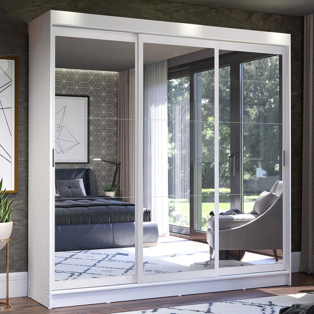 Guarda-Roupa Casal Madesa Istambul 3 Portas de Correr de Espelho 3 Gavetas - Branco