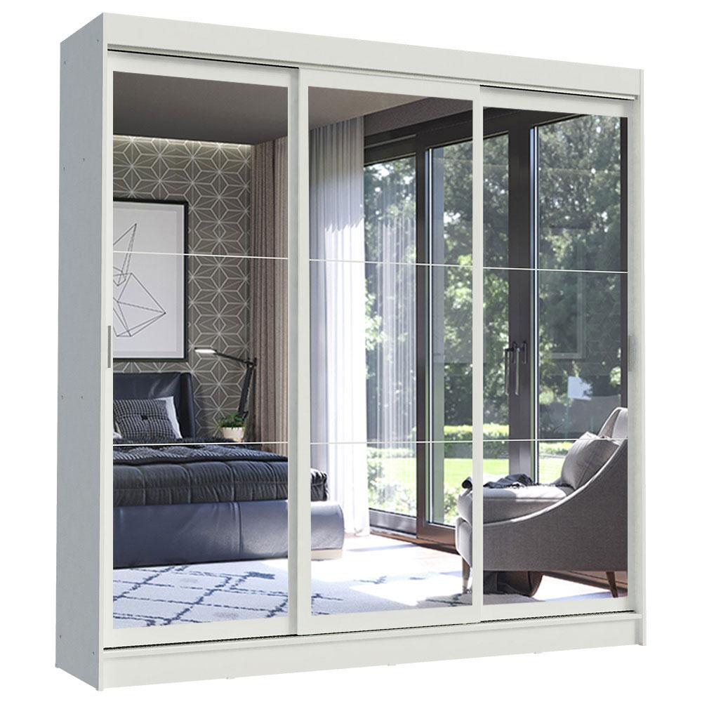 Guarda-Roupa Casal Madesa Istambul 3 Portas de Correr de Espelho 3 Gavetas - Branco