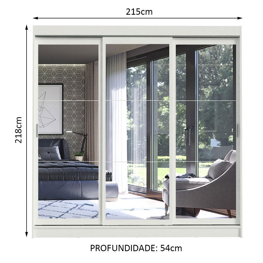 Guarda-Roupa Casal Madesa Istambul 3 Portas de Correr de Espelho 3 Gavetas - Branco