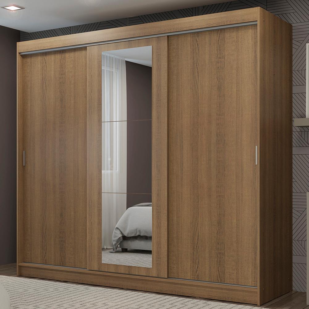 Guarda-Roupa Casal Madesa Kansas 3 Portas de Correr com Espelho 3 Gavetas - Rustic
