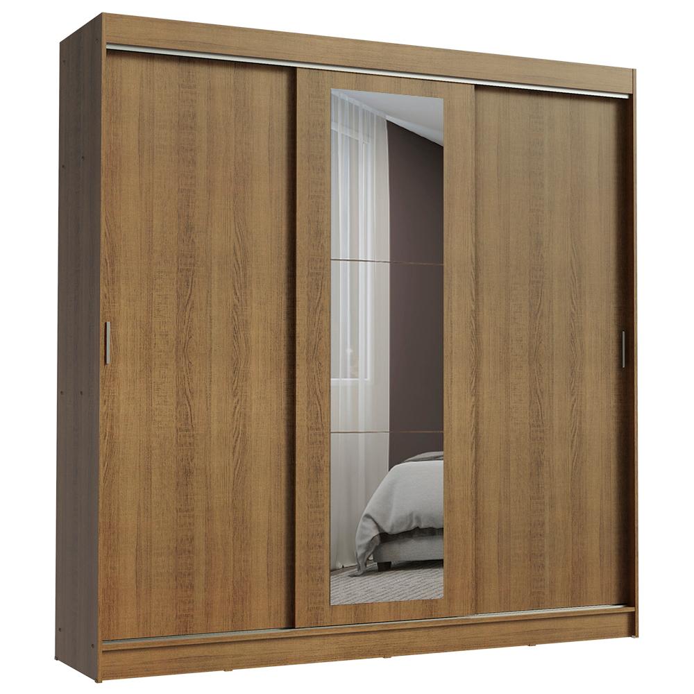 Guarda-Roupa Casal Madesa Kansas 3 Portas de Correr com Espelho 3 Gavetas - Rustic