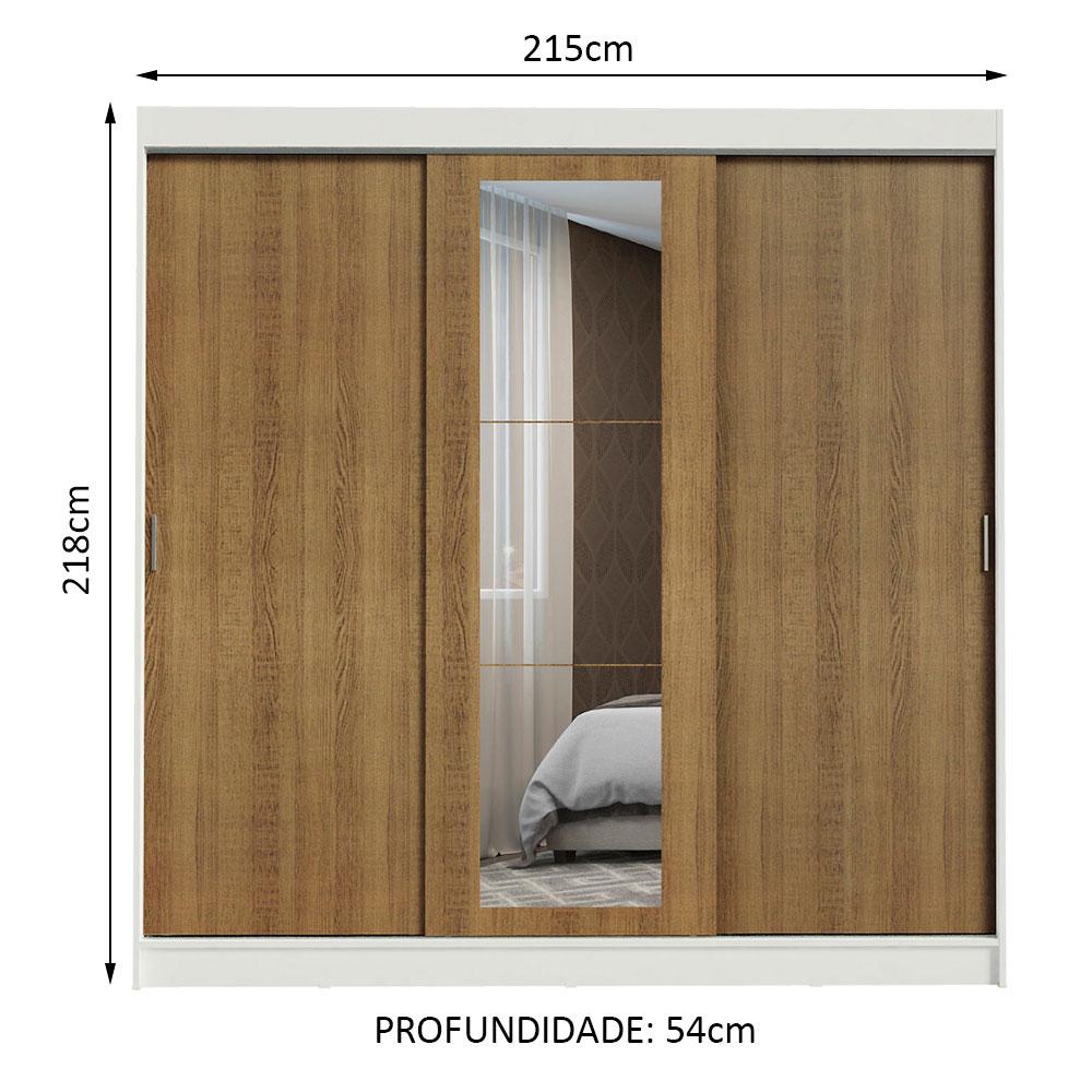 Guarda-Roupa Casal Madesa Kansas 3 Portas de Correr com Espelho 3 Gavetas