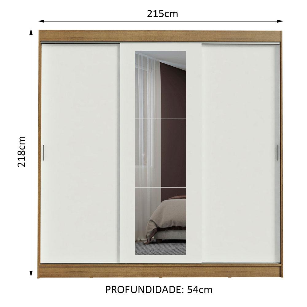 Guarda-Roupa Casal Madesa Kansas 3 Portas de Correr com Espelho 3 Gavetas