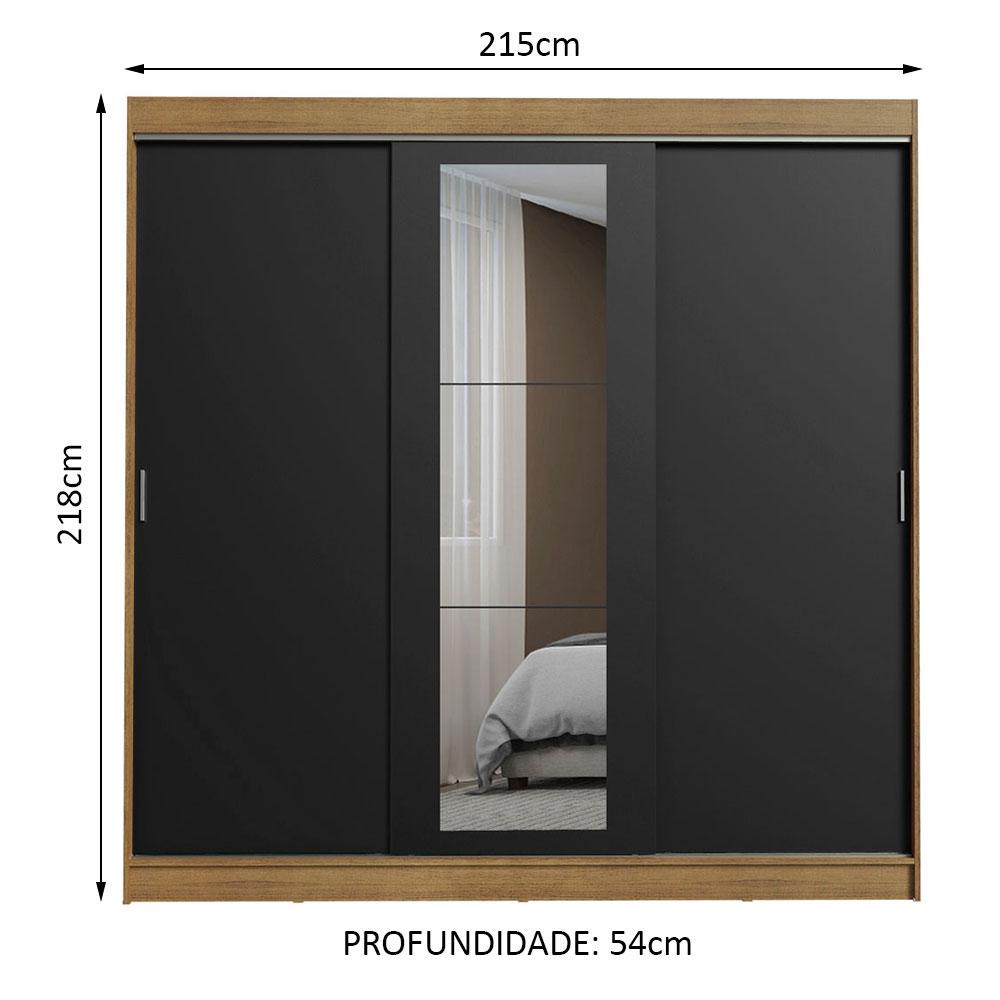 Guarda-Roupa Casal Madesa Kansas 3 Portas de Correr com Espelho 3 Gavetas