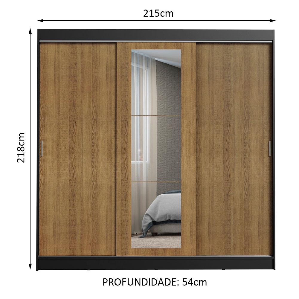 Guarda-Roupa Casal Madesa Kansas 3 Portas de Correr com Espelho 3 Gavetas