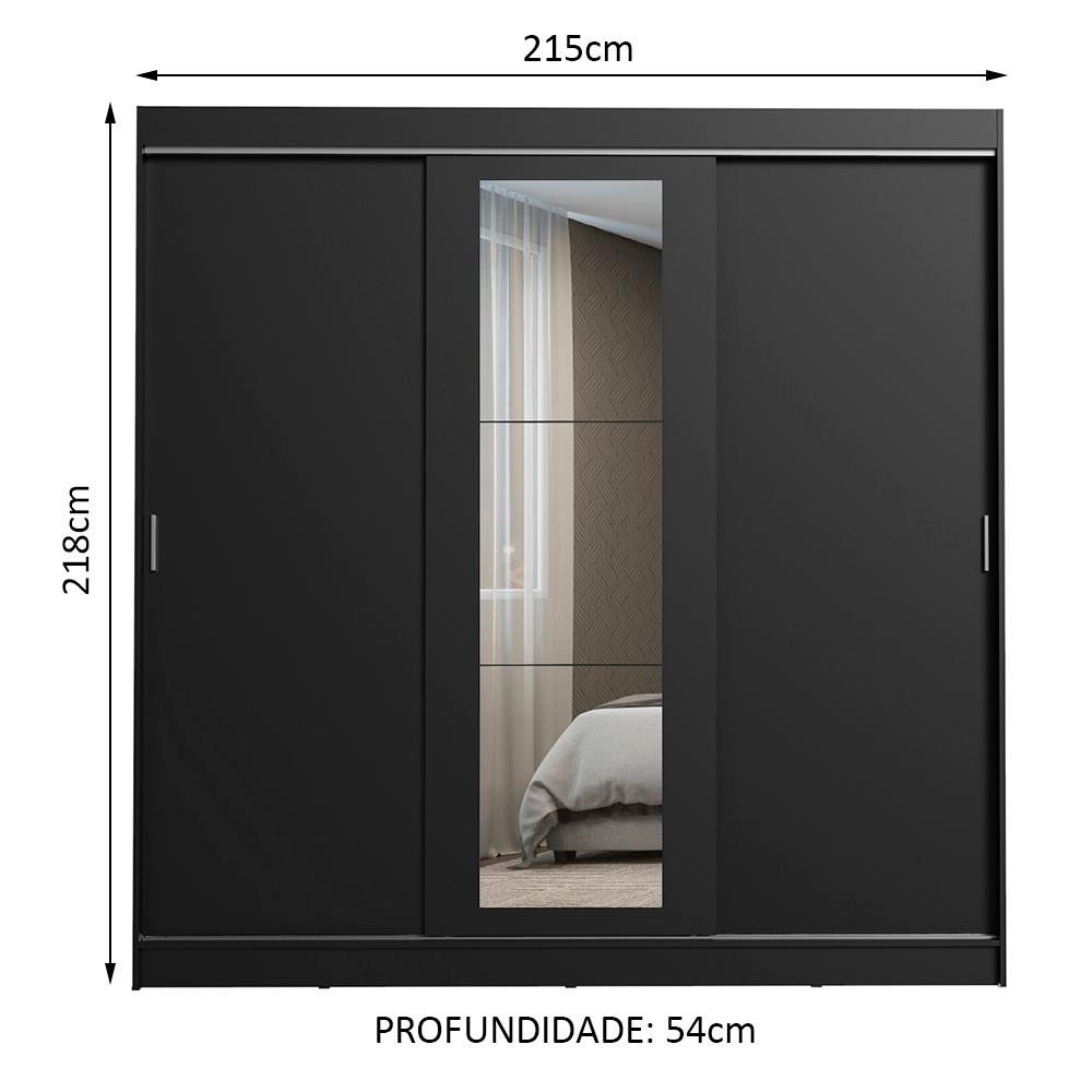 Guarda-Roupa Casal Madesa Kansas 3 Portas de Correr com Espelho 3 Gavetas